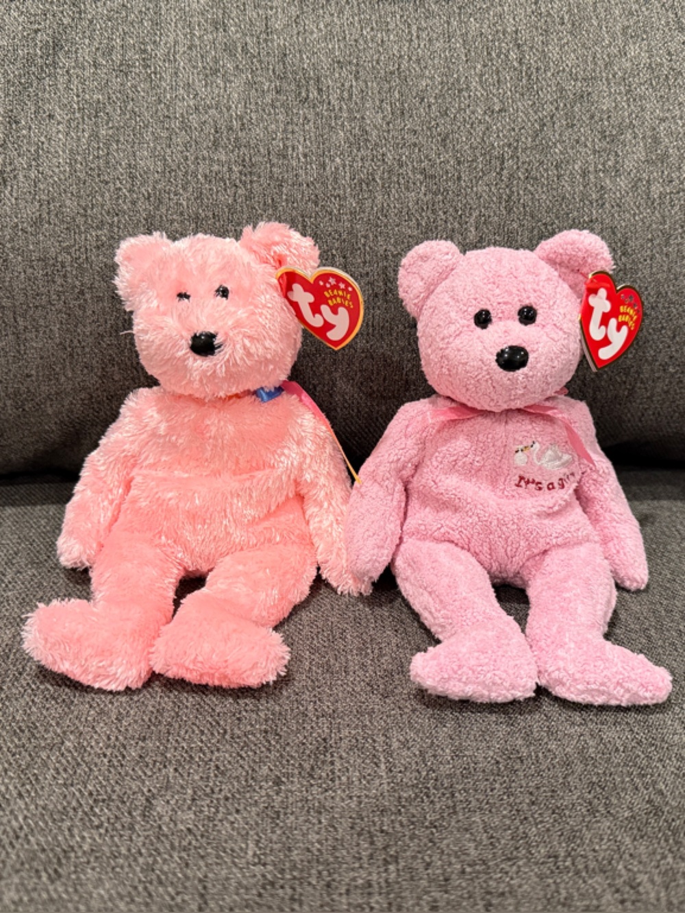 2 Beanie Babies TY - Pink Teddy Bears - It’s a girl!
